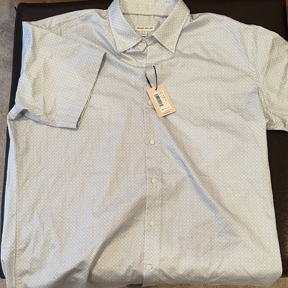 Peter Millar Crown Men's Light Blue Patterned Shirt XL